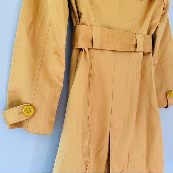 Bebe Retro Yellow Gold Mini Button Front Trench Coat w/ Hot Pink Lining Size XS - Picture 9 of 12